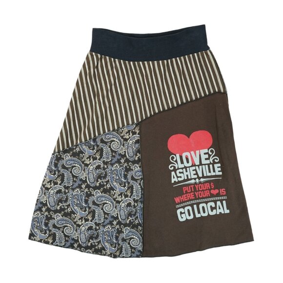 Xip Remix Patch Skirt‎ Women's Midi Pull On Waist 26" Paisley/Striped Pattern - Picture 1 of 4